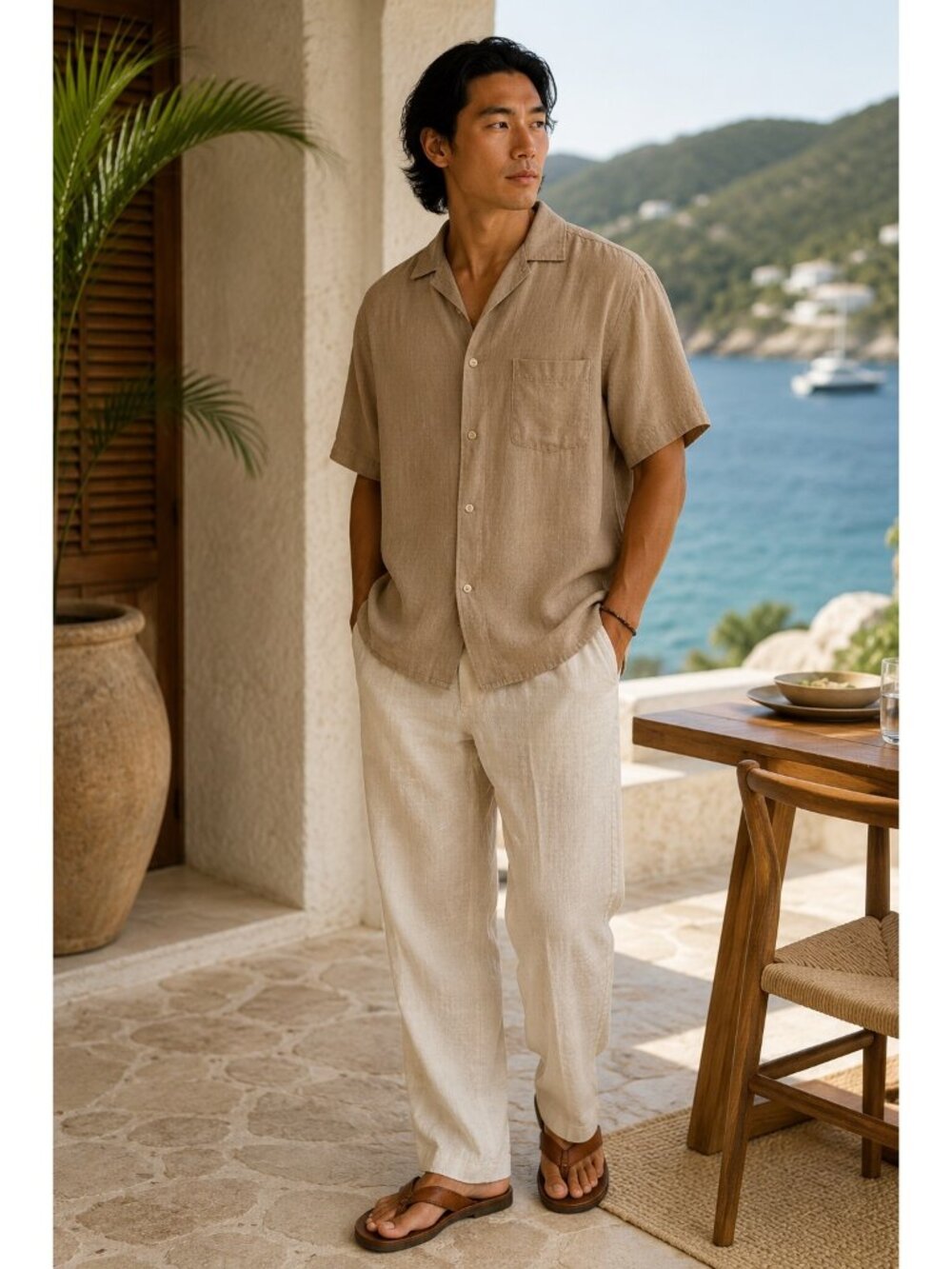 Lucky Brand 100% Linen Button Front Shirt Men’s XL Tan Short Sleeve Casual Beach - Picture 1 of 6